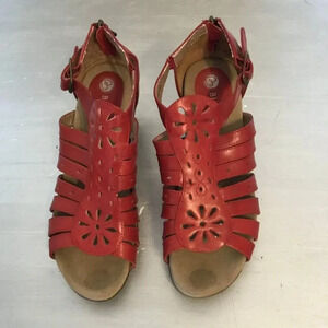Blondo Leather Open Toe Wedge Gladiator Red Sandals Heels Women's Sz 9 W
